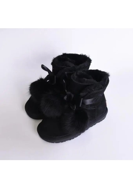 Tcherchı Kış Çocuk Moda Kar Botları Kalın Sıcak Peluş Yumuşak Tabanlı Bebek Kız Botları Kış Kayak Yürümeye Başlayan Çocuk Botu Bebek Siyah (Yurt Dışından)