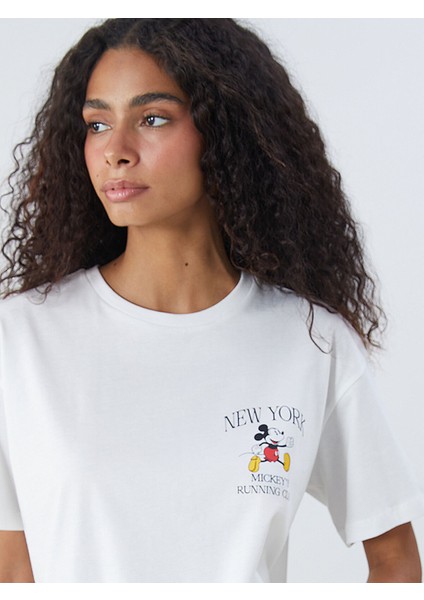 Yeni Sezon Bisiklet Yaka Mickey Mouse Baskılı Kadın Tişört modelleri