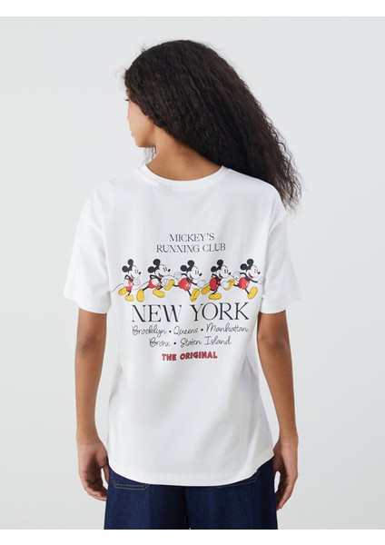 Yeni Sezon Bisiklet Yaka Mickey Mouse Baskılı Kadın Tişört fırsatları