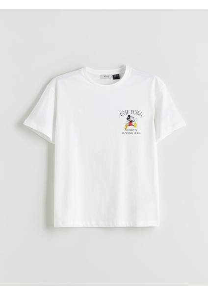 Yeni Sezon Bisiklet Yaka Mickey Mouse Baskılı Kadın Tişört indirimleri