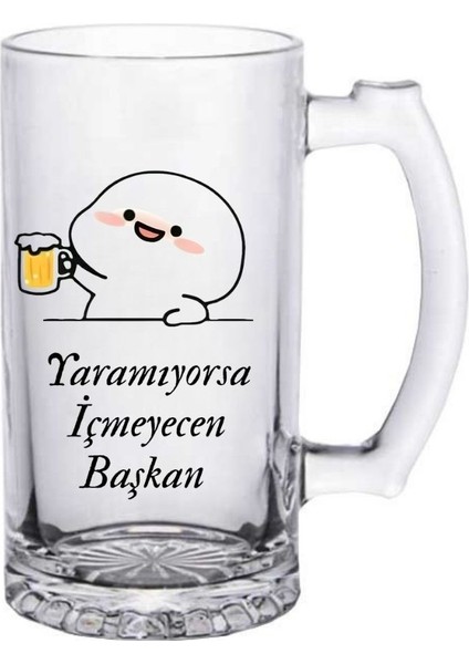 Yaramıyorsa Içmeyeceksin Başkan Yazılı Cam Bira Bardağı – Mizahi Hediyelik Kupa modelleri