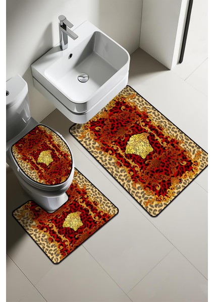 Modern Desenli 3'lü Banyo Paspas Takımı – Yıkanabilir Kaymaz Tabanlı Klozet Takımı KLZ0042