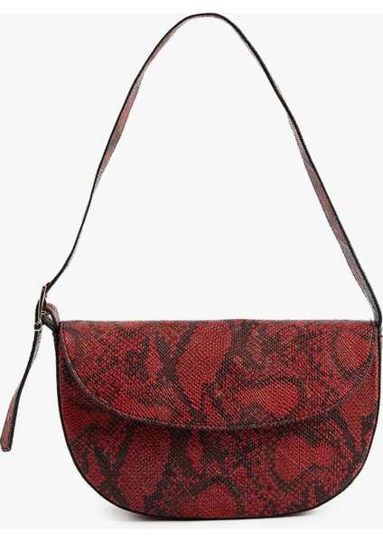 Kroko Desenli Metal Aksesuarlı Suni Deri Omuz Çantası