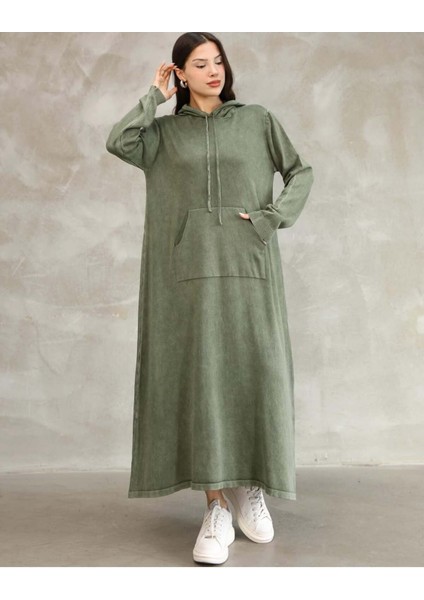 Etnik Bohem ve Otantik Tarz Antik Boyama Standart Beden % Yüz Pamuk Kapşonlu Triko Elbise