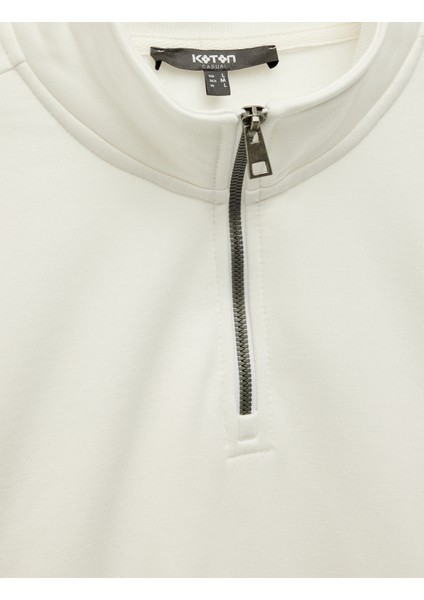 Uzun Kollu Şardonlu Basic Yarım Fermuarlı Sweatshirt modelleri