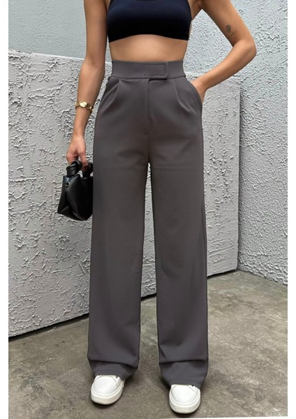 Kadın Likralı Cırt Kapama Geniş Paça Palazzo Pantolon