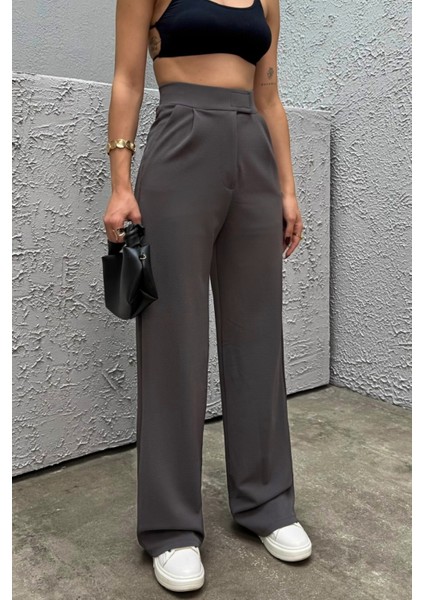 Kadın Likralı Cırt Kapama Geniş Paça Palazzo Pantolon