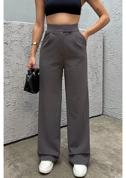 Kadın Likralı Cırt Kapama Geniş Paça Palazzo Pantolon