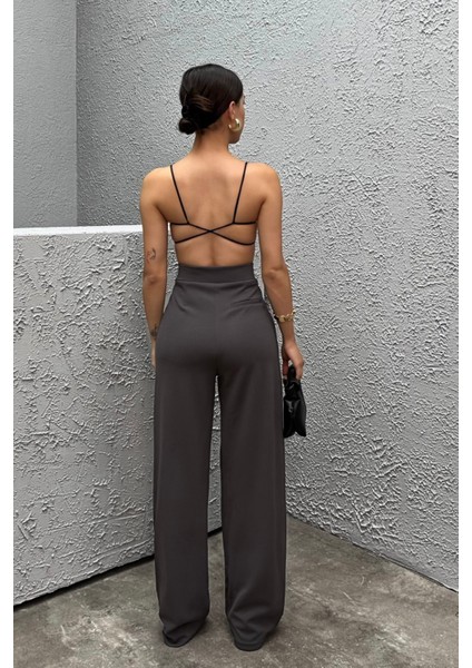 Kadın Likralı Cırt Kapama Geniş Paça Palazzo Pantolon