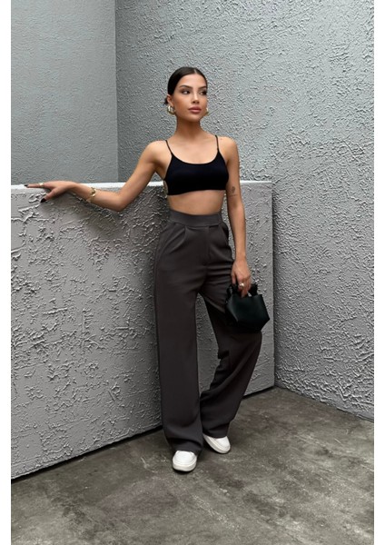 Kadın Likralı Cırt Kapama Geniş Paça Palazzo Pantolon