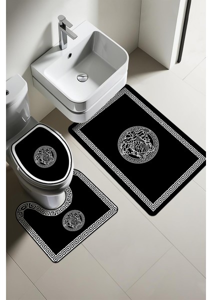 Modern Desenli 3'lü Banyo Paspas Takımı – Yıkanabilir Kaymaz Tabanlı Klozet Takımı KLZ0044