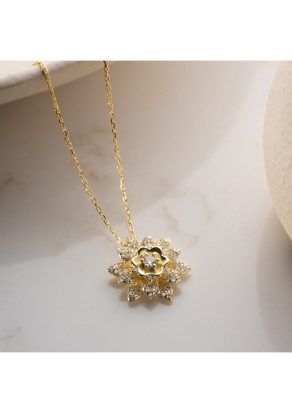 925 Ayar Gümüş Katmanlı Lotus Çiçeği Kolye fiyatları