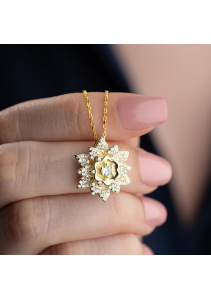 925 Ayar Gümüş Katmanlı Lotus Çiçeği Kolye modelleri