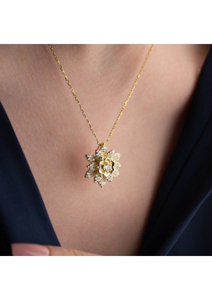 925 Ayar Gümüş Katmanlı Lotus Çiçeği Kolye indirimleri