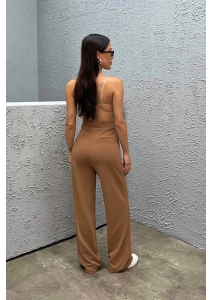 Kadın Likralı Cırt Kapama Geniş Paça Palazzo Pantolon