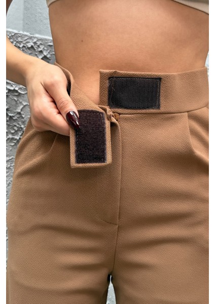 Kadın Likralı Cırt Kapama Geniş Paça Palazzo Pantolon