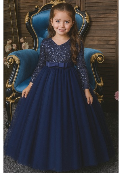 Kız Çocuk Özel Gün Elbisesi – Parlak Payetli Abiye