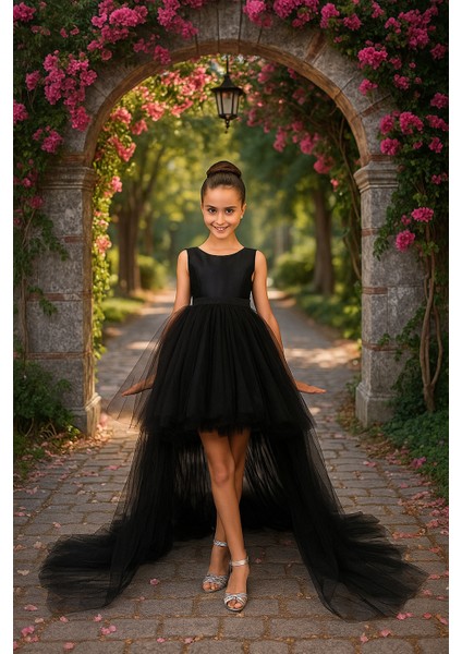 Kız Çocuk Prenses Abiye Tül Kuyruklu Elbise