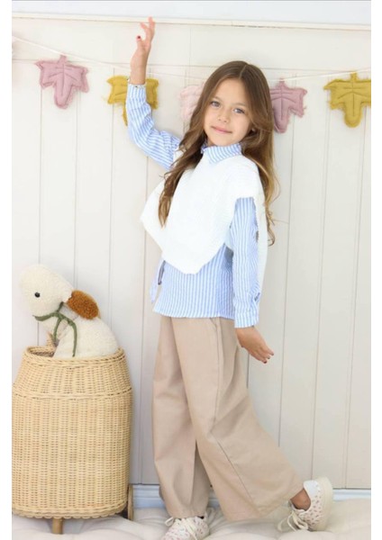 Kız Çocuk Kot Pantolon Triko Gömlekli 3\'lü Tarz Takım