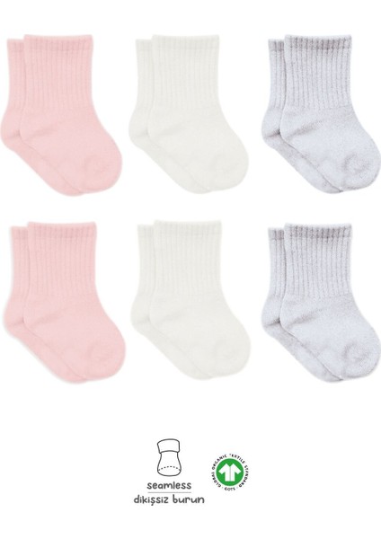 Bistyle Basic Penye Soket Çorap 6'lı BS10101B Pembe Ekru Gri