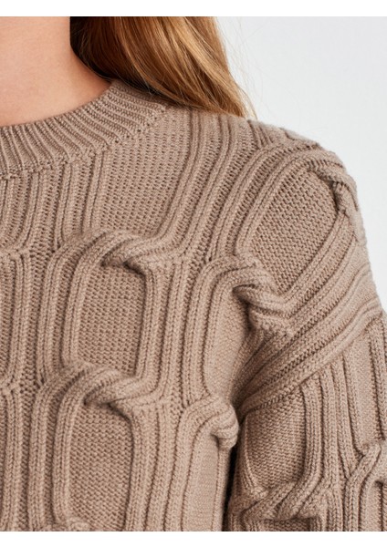 10825 Kabartma Detaylı Triko Kazak-Koyu Vizon fırsatları