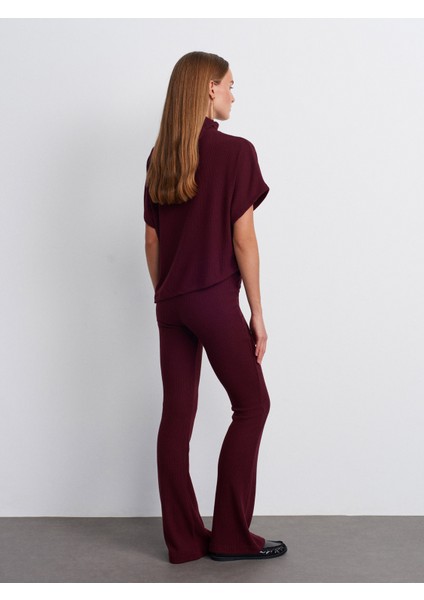 71910 Yüksek Bel Örme Pantolon-Bordo fiyatları
