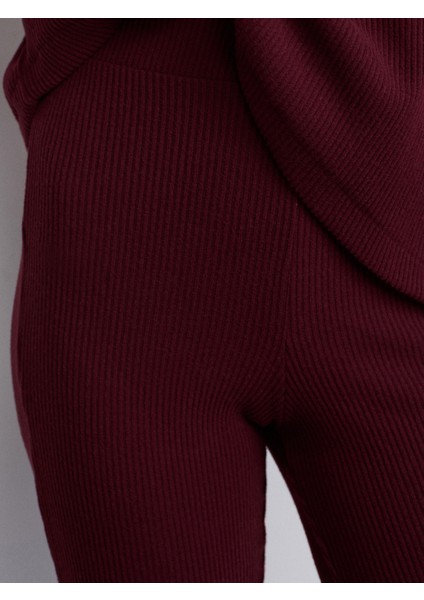 71910 Yüksek Bel Örme Pantolon-Bordo fırsatları