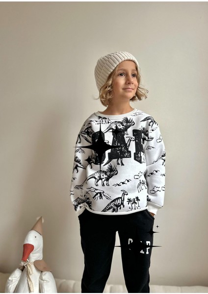 Dino Baskili Şardonlu 3 Iplik Sweatshirt-Eşofman Altı Kışlık Erkek Çocuk Takım fiyatları