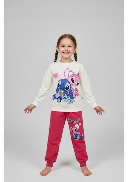 Stitch ve Angel Baskılı Kız Çocuk Eşofman Takımı (7-10 Yaş)