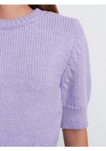 10821 Bisiklet Yaka Kısa Kollu Triko Kazak-Lila fırsatları