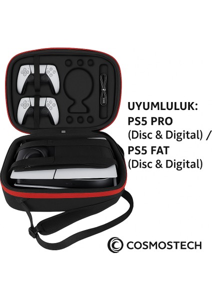 Ps5 Pro CD ve Dijital , Ps5 Fat CD ve Dijital ile Uyumlu Taşıma Çantası Siyah – Su Geçirmez, Sert Korumalı, Çok Bölmeli Seyahat ve Saklama Çantası