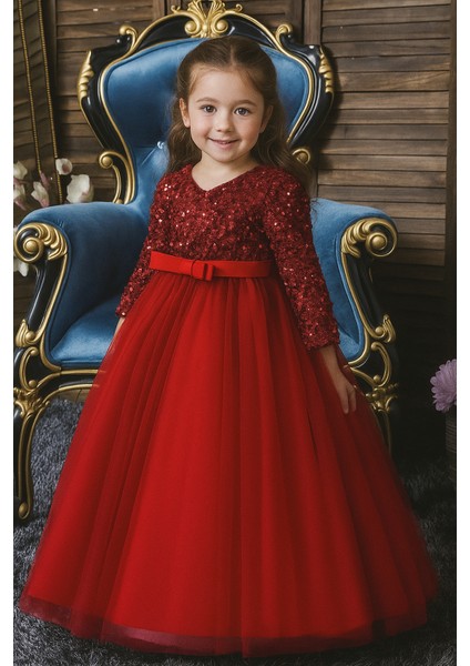 Kız Çocuk Özel Gün Elbisesi – Parlak Payetli Abiye