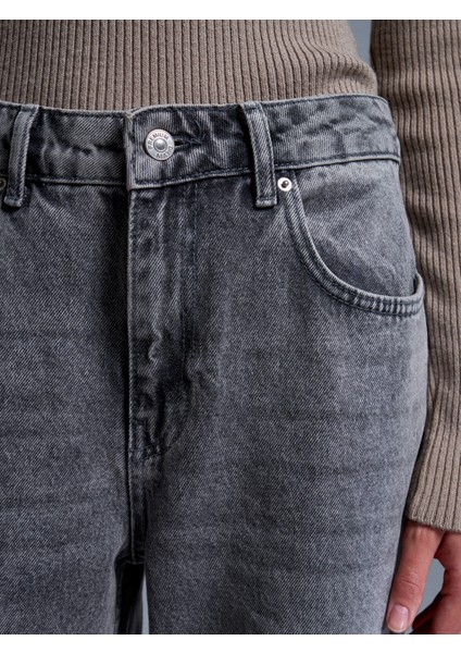 72056 %100 Pamuk Yüksek Bel Wide Leg Jean-Antrasit fırsatları