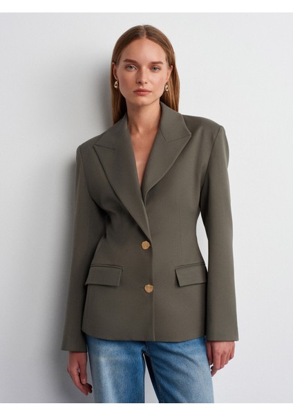 60774 Fitted Kesim Vatkalı Blazer-Yeşil