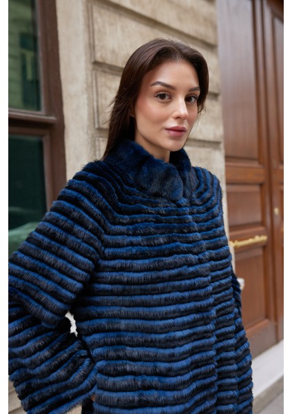 Nocteris Gece Mavisi Hakiki Kürk Uzun Kaban fiyatları