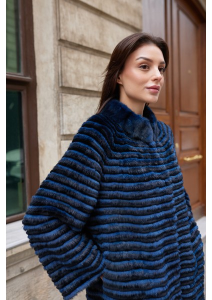 Nocteris Gece Mavisi Hakiki Kürk Uzun Kaban fırsatları