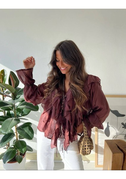 Mürdüm Rengi Önden Bağlamalı Gömlek fiyatları