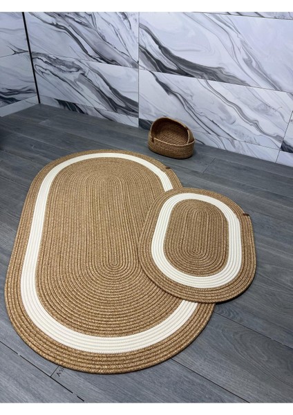 Kahverengi Hasır Jüt Banyo Takımı, Paspas ve Sepet Seti, Büyük Boy, Şık ve Pratik