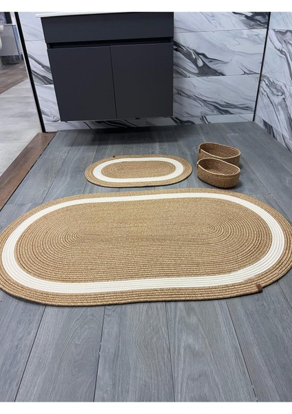 Kahverengi Hasır Jüt Banyo Takımı, Paspas ve Sepet Seti, Büyük Boy, Şık ve Pratik modelleri