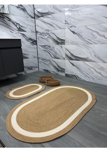 Kahverengi Hasır Jüt Banyo Takımı, Paspas ve Sepet Seti, Büyük Boy, Şık ve Pratik