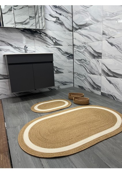 Kahverengi Hasır Jüt Banyo Takımı, Paspas ve Sepet Seti, Büyük Boy, Şık ve Pratik