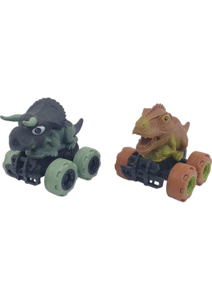 Sürtmeli Dinazor Arabalar 2'li - 12 cm - Triceratops & Stegosaurus (Lisinya)