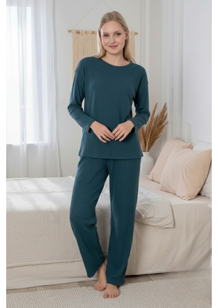 Kalın Kışlık Interlok Şeritli Uzun Kollu Örme Pijama Takımı fiyatları