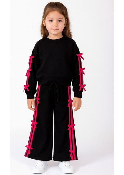 Kız Çocuk 3 Ip Şardonlu Fiyonk Detaylı Ispanyol Paça Kışlık Takım Kreş Anaokul Ilkokul