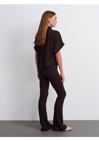 71910 Yüksek Bel Örme Pantolon-Kahve fiyatları