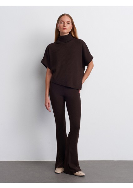 71910 Yüksek Bel Örme Pantolon-Kahve modelleri