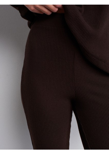 71910 Yüksek Bel Örme Pantolon-Kahve fırsatları