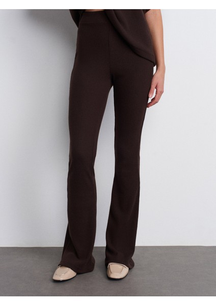 71910 Yüksek Bel Örme Pantolon-Kahve indirimleri