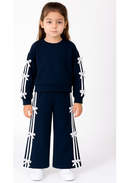Kız Çocuk 3 Ip Şardonlu Fiyonk Detaylı Ispanyol Paça Kışlık Takım Kreş Anaokul Ilkokul
