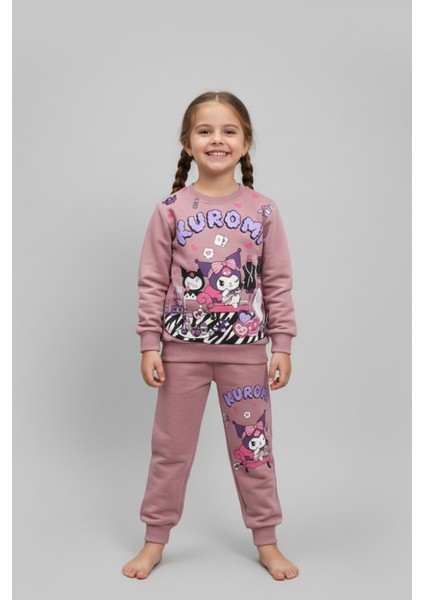 Kuromi Baskılı Gül Kurusu Kız Çocuk Eşofman Takımı (3-6 Yaş)